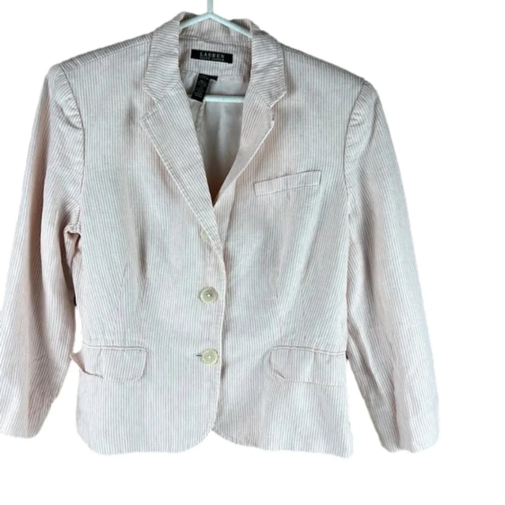 Lauren Pink/White Pinstripe Linen  Blazer size 14